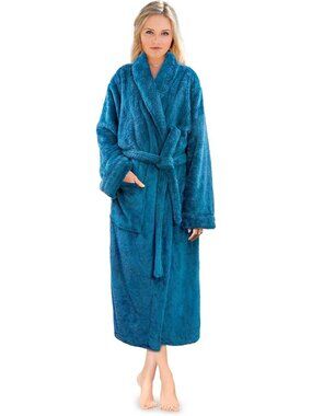 〽️Women's Bathrobe Teal Blue Fleece Luxury Soft Warm Fluffy Sherpa Shaggy Robes
